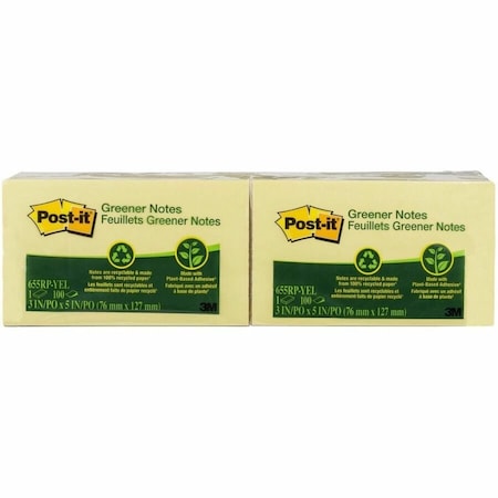 Post-It Recycled Sticky Notes, 3x5 In., YW, PK12 655-RP