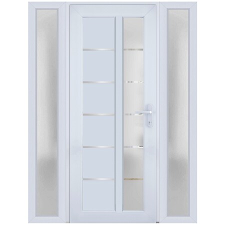 Vdomdoors Front Exterior Prehung FiberGlass Door Frosted Glass / Manux 8088 White Silk / 2 Sidelight Exterior MANUX8088EXD-WS-W16+36+16 x H80-LH