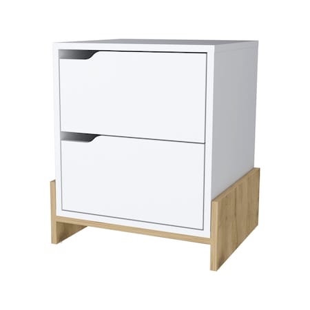 Homeroots 20" White And Natural Wood Two Drawer Nightstand 534908