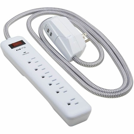 Tripp Lite Power Strip, Surge, USB, 7 5-15R, 5-15P, 6 ft., Light Gray TLP616USB
