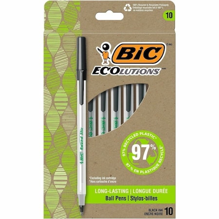 Bic ECOlutions Round Stic Ballpoint Pen, Black, 10PK GSME10BK
