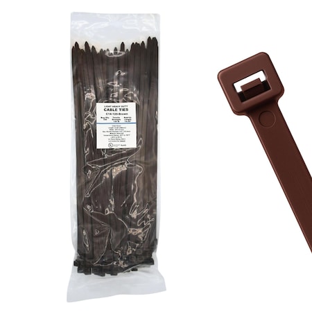Cable Ties Unlimited Cable Tie, 14 in L, 120 lb Strength, 4 in Max Bundle Dia, Nylon 6/6, Brown 100PK C14-120-Brown