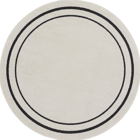 Homeroots 4' Ivory And Black Round Indoor Outdoor Area Rug 545970