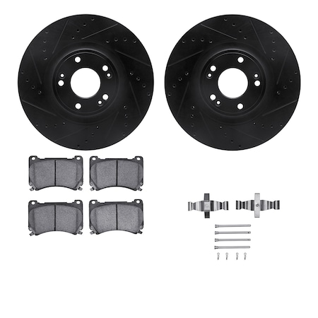 Dynamic Friction Co DFC Rotors-Drilled & Slotted-Black w/ 5000 Advanced Brake Pads Incl Hdw 8512-03061