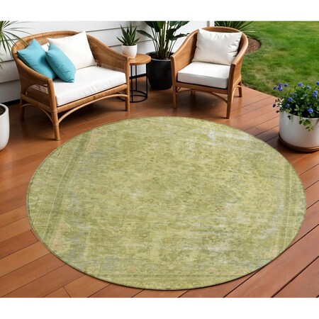Homeroots 8' Fern Green And Sage Round Medallion Washable Indoor Outdoor Area Rug 616066