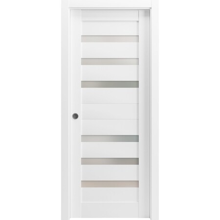 Sartodoors Sliding French Pocket Door with Frosted Glass White 32x96 Solid Core Modern Interior QUADRO4266PD-WS-3296