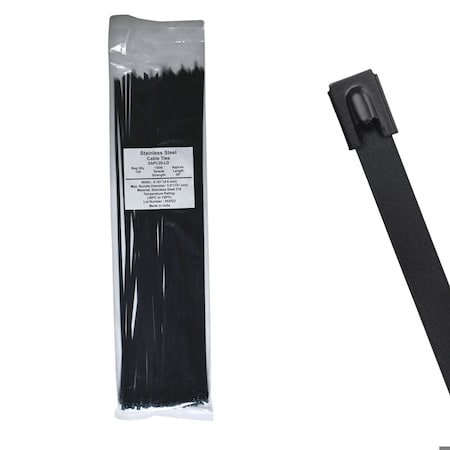 Cable Ties Unlimited Cable Tie, 20.4 in L, 150 lb Strength, 5.8 in Max Bundle Dia, Coated 316 Stainless Steel, Blk, 100PK SSPCoated20-LD