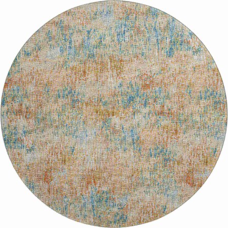Homeroots 8' Gold Beige And Orange Round Abstract Washable Indoor Outdoor Area Rug 643573