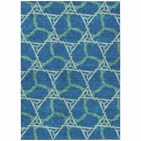 Homeroots 5' X 8' Teal Blue And Beige Geometric Washable Indoor Outdoor Area Rug 613525