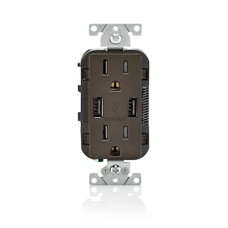 Leviton USB Charger/Duplex Tamper-Resistant Receptacle, 3.6/15 Amp, 125 Volt, NEMA 5-15R, Brown T5632-B