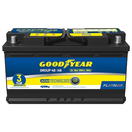 Goodyear 49-H8-AGM BCI Group Size 49 12V 95 AH, 160RC 900 CCA Platinum series AGM Automotive Battery GY4140751