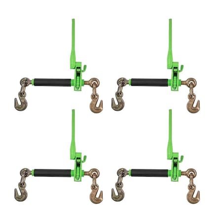 Mytee Products 5/16in - 3/8in Hi-Viz Green Ratchet Chain Binder w/ Folding Handle - 7,100 lbs, 4PK CBRS-FH56x4