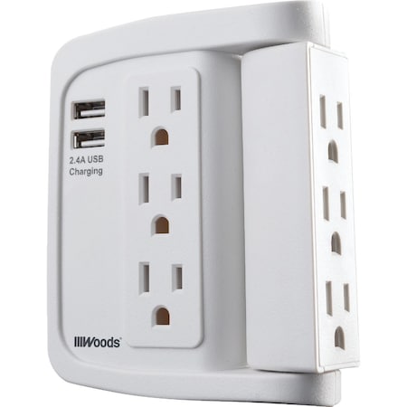 Southwire 2-USB/6-Standard Outlet 2.4A/15A White Swivel Surge Tap 41424