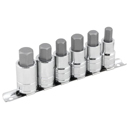 Performance Tool 6 pc. 1/2 in. Dr. Hex Bit Socket Set, SAE Metric Sockets, Storage Rail W38886