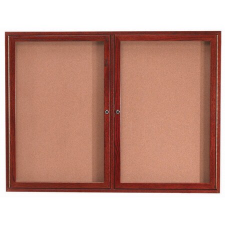 Aarco Enclosed Bulletin Board w/ Natural Pebble Grain Cork and Cherry Stained Red OakFrame, 36''Hx48''W CBC3648R