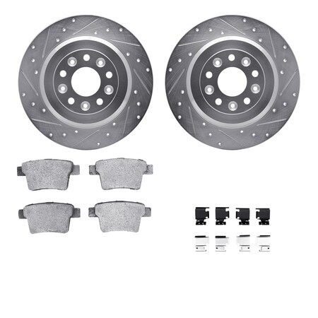 Dynamic Friction Co DFC Rotors-Drilled & Slotted-Silver w/ EURO 5000 Ceramic Brake Pads Incl Hdw 7612-54021