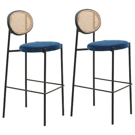 Leisuremod Euston Modern Wicker Bar Stool With Black Steel Frame, Navy Blue, 2PK EC29NBU2