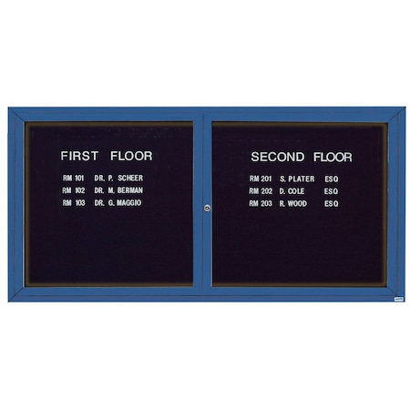 Aarco Illuminated Enclosed Letter Board Directory w/ Powder Coated Blue Al Frame, 36''Hx72''W 2 Doors ADC3672IB