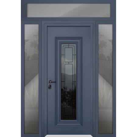 Vdomdoors Steel Door Ballucio 6044 Gray Graphite 2 Side and Top Exterior Window Stainless Inserts Single Mode BALLUCIO6044EXD-GRE-W16+36+16xH80+16-RH-I