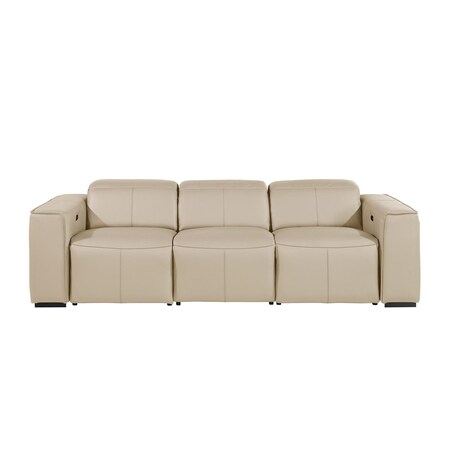Homeroots 104" Beige Top Grain Leather Reclining Metal USB Sofa 720384