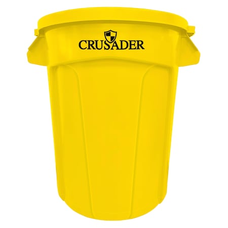 Crusader Round Heavy-duty Utility Container, 32 Gal, 22in Dia. x 27-3/10in H, PE, Yellow, NSF CTC-32YL