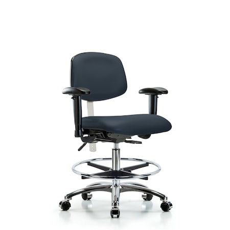 Blue Ridge Ergonomics Med Bench Chair, Vinyl, CF, Cast, Navy, CL100, 6-Way Adjustable, 22" to 29" Height, Imperial Blue BR-NCR-VMBCH-CR-T1-A1-CF-CC-8582