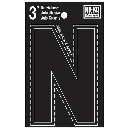 Hy-Ko 30400 Series Die-Cut Letter, Character: N, 3 in H Character, Black Character, Vinyl 30424