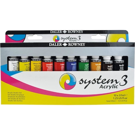 Daler-Rowney System3 Acrylic Paint Studio Set, Assorted Colors, 37ml, 10-Piece Set D129037910