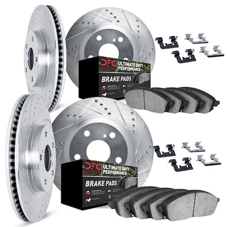 Dynamic Friction Co DFC Brake Rotor - Drilled & Slotted - Silver- Heavy Duty Brake Pad includes Hardware 7414-42002