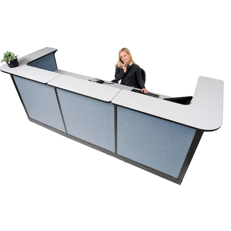 Global Industrial Interion U-Shaped Electric Reception Station, 124"W x 44"D x 46"H, Gray Counter, Blue Panel 249010EGB