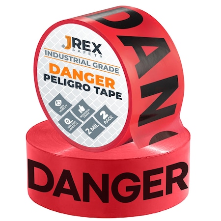 Jrex Safety Danger/Peligro Tape Roll - 1000 Ft x 3 Inch Wide Each - Red, 2PK PDPT-JR-2PK