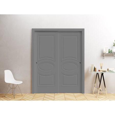 Vdomdoors Sliding Closet Bypass Doors 84 x 84 inches / Mela 7001 Painted Grey / Rails Hardware Set / Wood Sol MELA7001DBD-SIF-8484