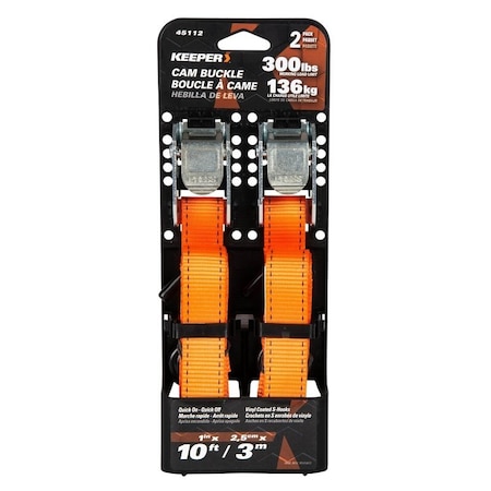 Keeper Tie-Down, 1 in W, 10 ft L, 300 lb, Compact S-Hook End Fitting 45112