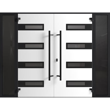 Vdomdoors Front Exterior Prehung Aluminum Double Doors Ronex0131 Grey 2 Sidelights Mirrored Clear Glass Entry RONEX0131DEXD-GRE-W12+72+12xH80-LH-O