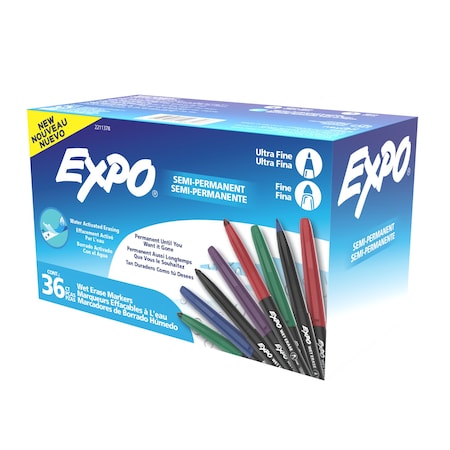 Expo Vis-a-Vis Wet Erase Markers, Fine & Ultra Fine Point, 5 Assorted Colors, 36PK 2211378