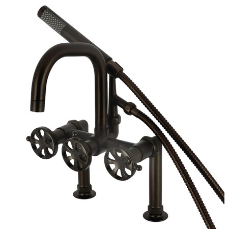 Kingston Brass 7" Center Deck-Mount Clawfoot Tub Faucet with Hand Shower, Oil Rubbed Bronze AE8405RX