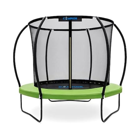 Campior 8ft Pumpkin Trampoline with Inner Enclosure, Safe Curved Poles, UV Mat, Galvanized Springs RMTRMP86GRN