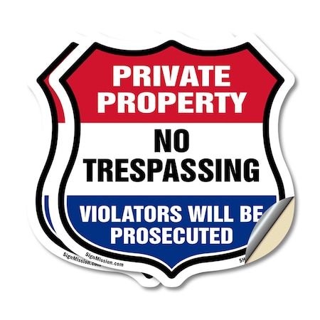 Signmission Private Property Shield Sign No Trespass, 12 inch X 12 inch, Vinyl Decal, 2PK SHI-D-2PACK-12-453