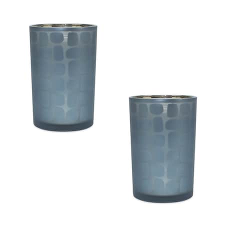 Homeroots Set of Two Navy Blue Abstract Glass Tabletop Tealight Candle Holders, 2PK 517625
