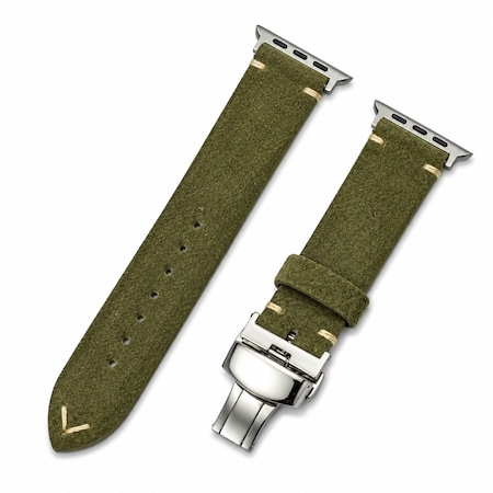 Elegani Leather Band Compatible with Apple Watch 40mm, Green, Silver, Black, Rose Gold, Yellow Gold Buckle SDQR-GRN-40
