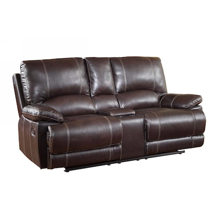 Homeroots 76in Brown Faux Leather Manual Reclining Love Seat With Storage 329410