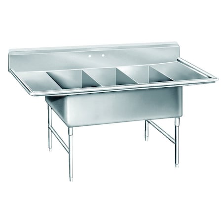 Advance Tabco Super Size Fabricated Sink 3-compartment with left & right-hand drainboards K7-3-3024-24RL