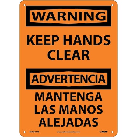 Nmc Warning Keep Hands Clear Sign - Bilingual ESW501RB