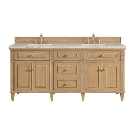 James Martin Vanities Lorelai 72" Double Vanity, Light Natural Oak, w/ 3 CM Tajnar Eclos Top w/FreePower Wireless Charger 424-V72-LNO-FTJR