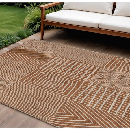 Homeroots 9' X 12' Brown And Beige Geometric Washable Indoor Outdoor Area Rug 596966