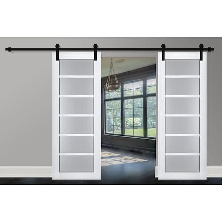 Sartodoors Sturdy Double Barn Door with Frosted Glass White 72x96 (2* 36x96) Solid Core Modern Interior VEREGIO7602DB-WS-7296