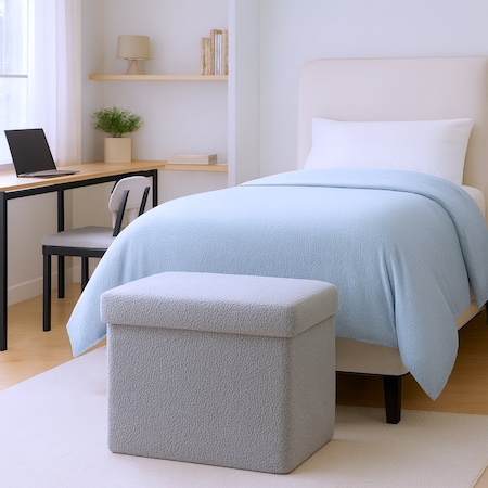 Homeroots 15" Gray Boucle Cube Storage Ottoman 590475