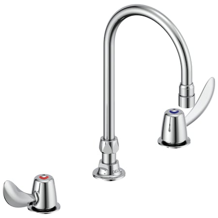 Delta Commercial 23C6 Two Handle Widespread Bathroom Faucet With Gooseneck Spout - Less Pop-Up In Chrome 23C622-R4