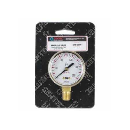 Gentec 2 in Pressure Gauge, 200 psi (tensile), Brass, 1/4 in NPT(M) 331-G20B-F200SP