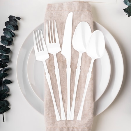 Smarty Had A Party Solid White Moderno Disposable Plastic Dessert Forks, 240PK 9340WH-SF-CASE
